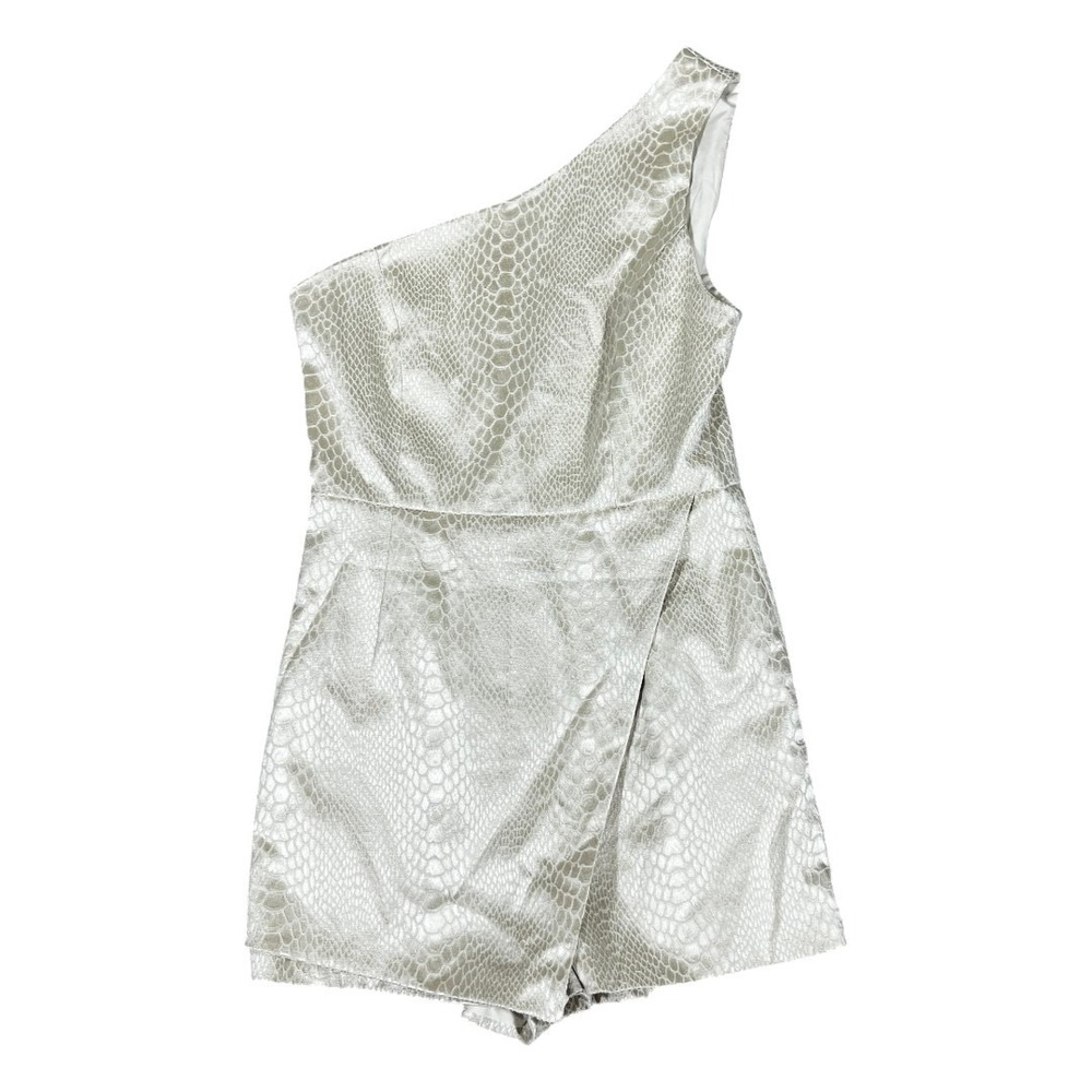 Pants Store One Shoulder Snakeskin Print Romper Silver Metallic Skort Size M